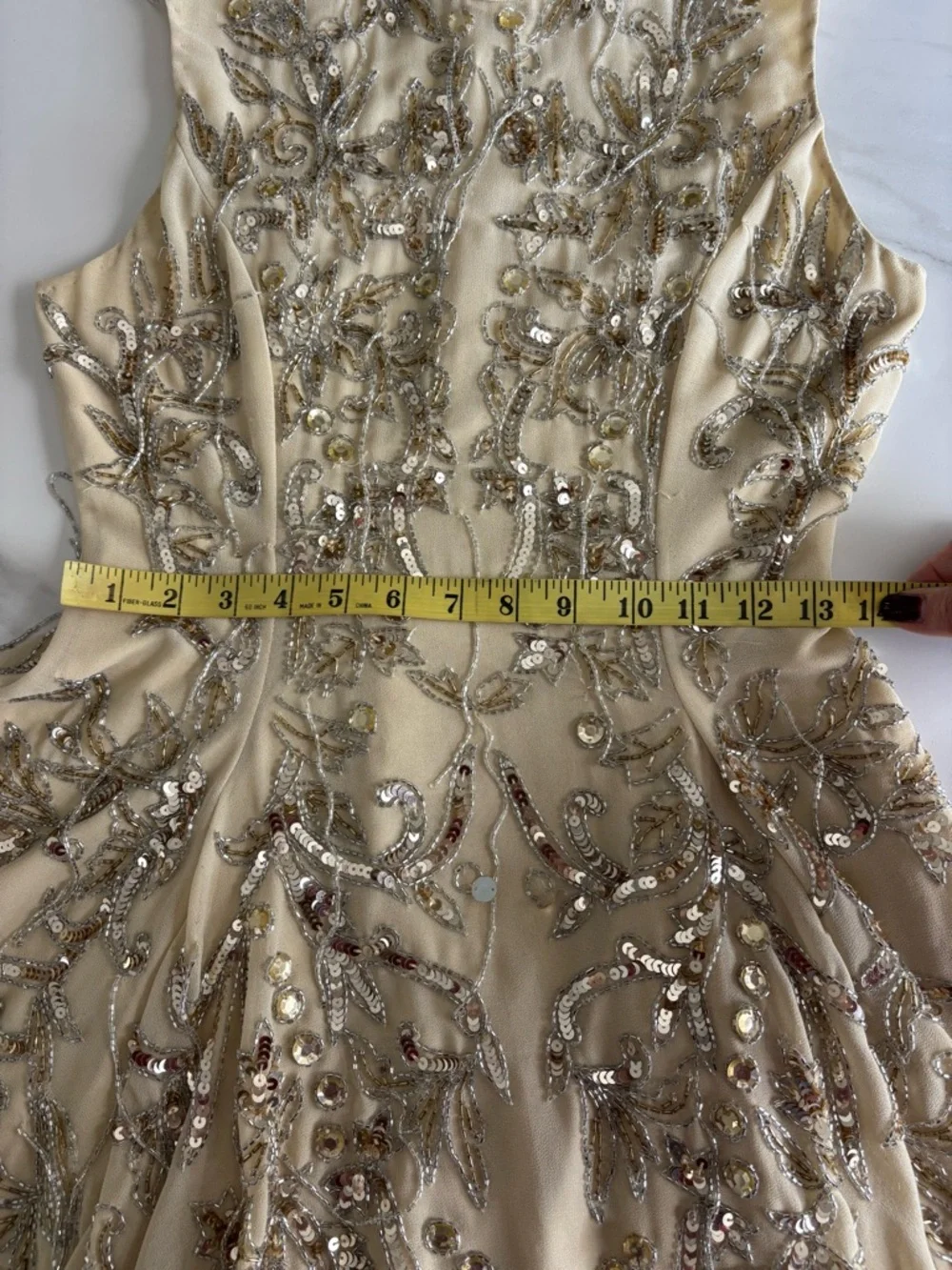 ASOS Cream Mini Dress with Gold Sequin Bead Embroidery Sz 4 - Picture 8 of 14